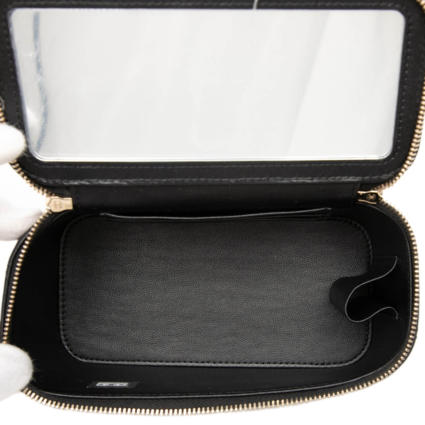Second hand Chanel Vanity Case Small Lambskin Leather Quilted with Chain Handbag Black - Tabita Bags