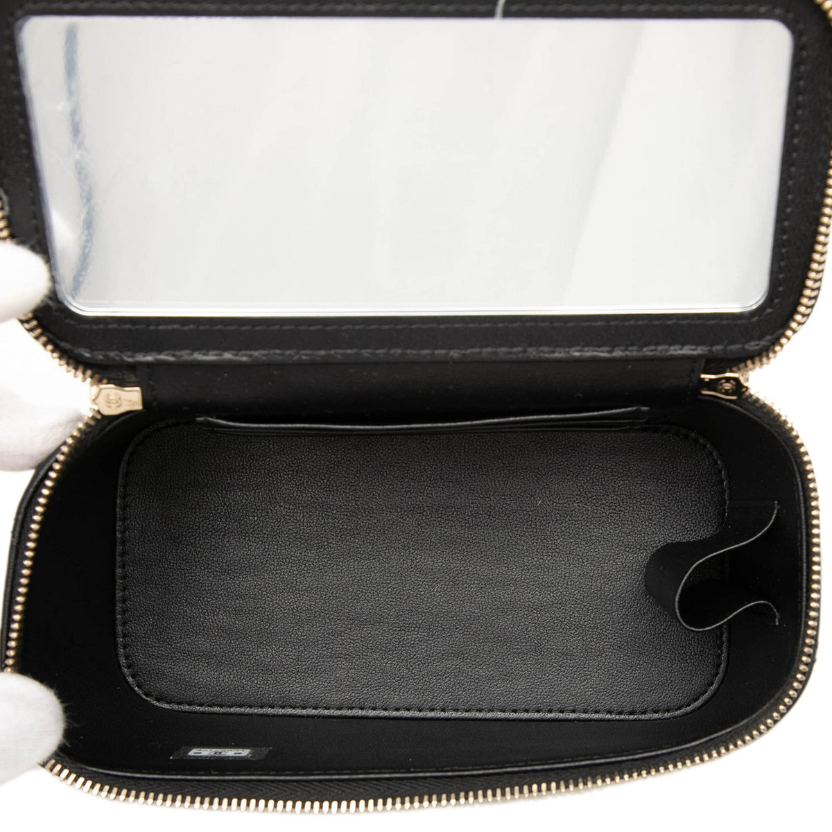 Second hand Chanel Vanity Case Small Lambskin Leather Quilted with Chain Handbag Black - Tabita Bags