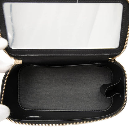 Second hand Chanel Vanity Case Small Lambskin Leather Quilted with Chain Handbag Black - Tabita Bags