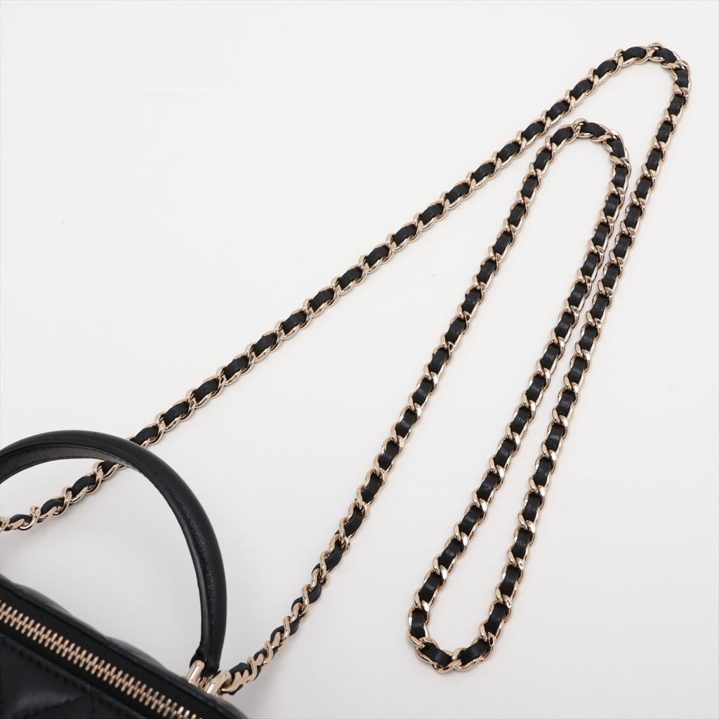 Second hand Chanel Vanity Case Small Lambskin Leather Quilted with Chain Handbag Black - Tabita Bags