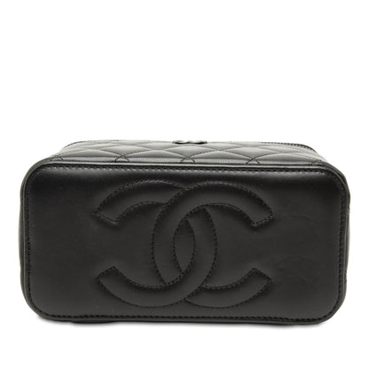 Second hand Chanel Vanity Case Small Lambskin Leather So Black Quilted with Chain Handbag Black - Tabita Bags