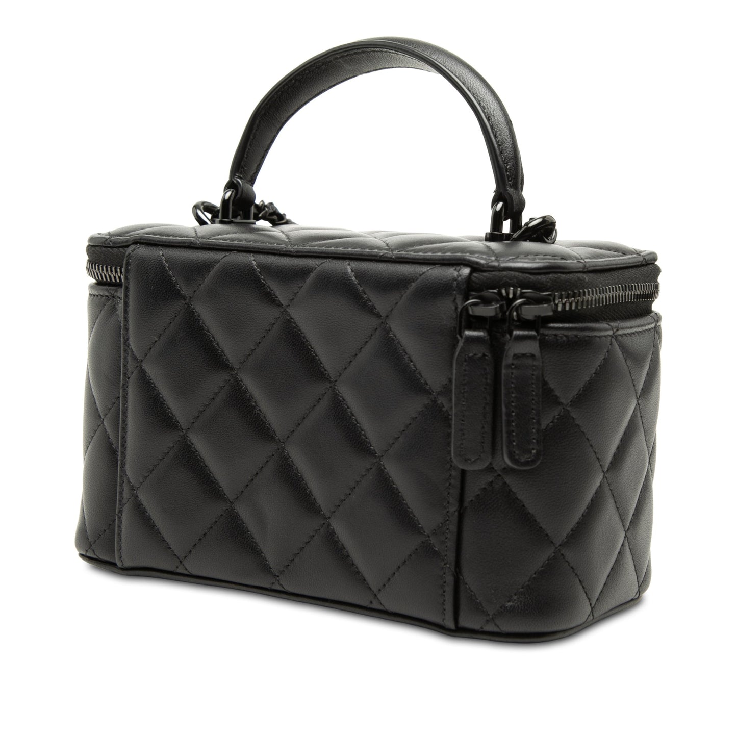 Second hand Chanel Vanity Case Small Lambskin Leather So Black Quilted with Chain Handbag Black - Tabita Bags