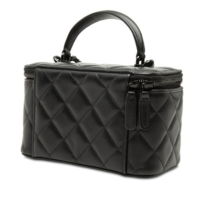 Second hand Chanel Vanity Case Small Lambskin Leather So Black Quilted with Chain Handbag Black - Tabita Bags