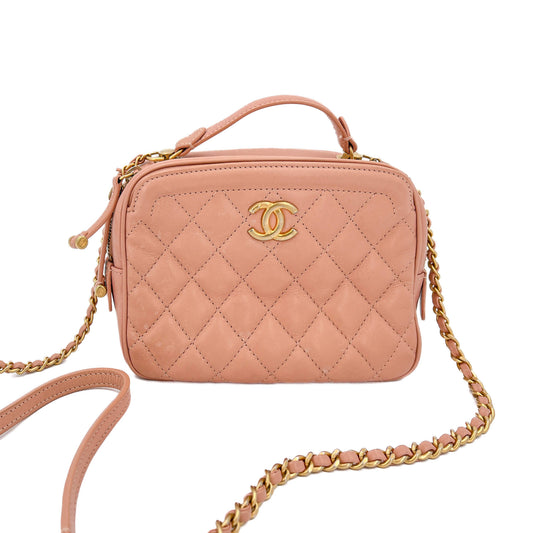 Second hand Chanel Vanity Case Small Quilted Lambskin Leather 2 - Ways Camera Bag Pink - Tabita Bags