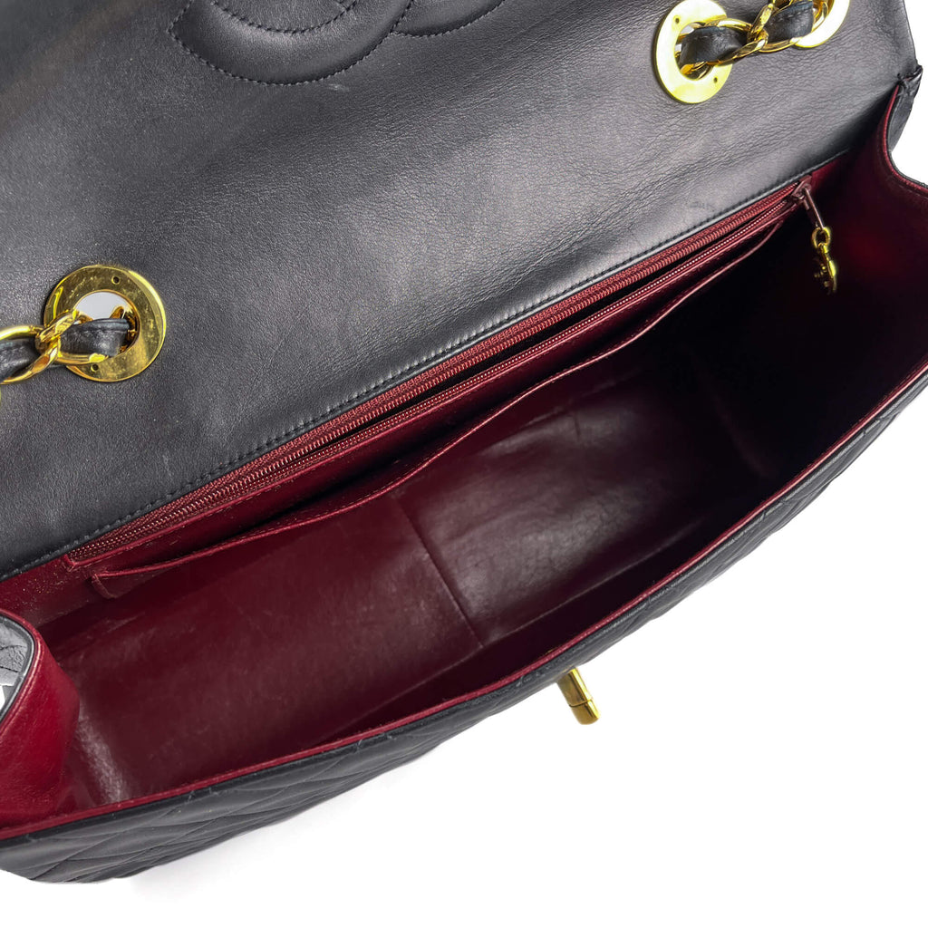Second hand Chanel Vintage Classic Double Flap Maxi Jumbo XL Matelassè Lambskin Leather Flap Handbag Black - Tabita Bags