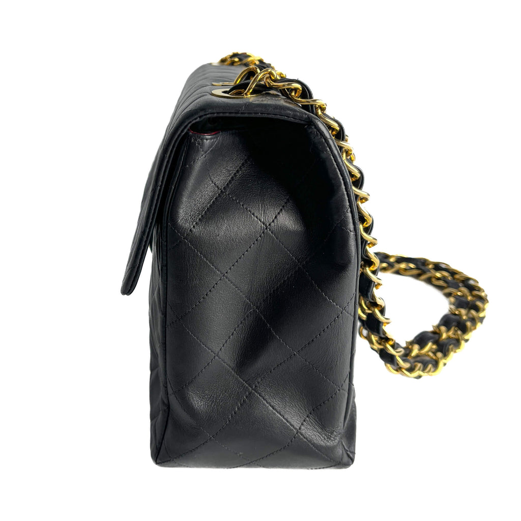 Second hand Chanel Vintage Classic Double Flap Maxi Jumbo XL Matelassè Lambskin Leather Flap Handbag Black - Tabita Bags