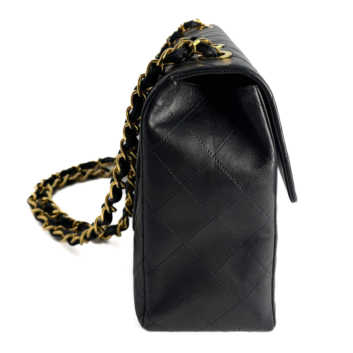 Second hand Chanel Vintage Classic Double Flap Maxi Jumbo XL Matelassè Lambskin Leather Flap Handbag Black - Tabita Bags