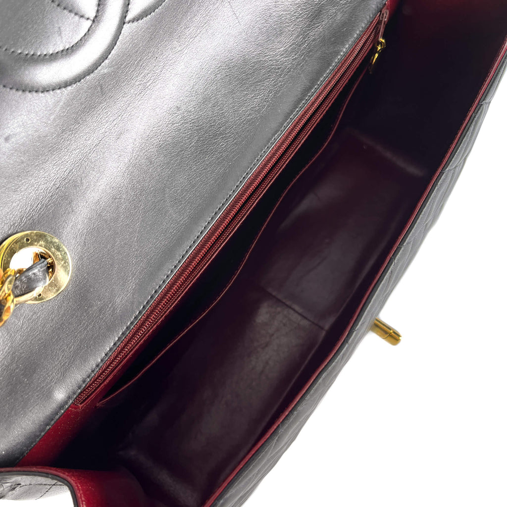 Second hand Chanel Vintage Classic Double Flap Maxi Jumbo XL Matelassè Lambskin Leather Flap Handbag Black - Tabita Bags