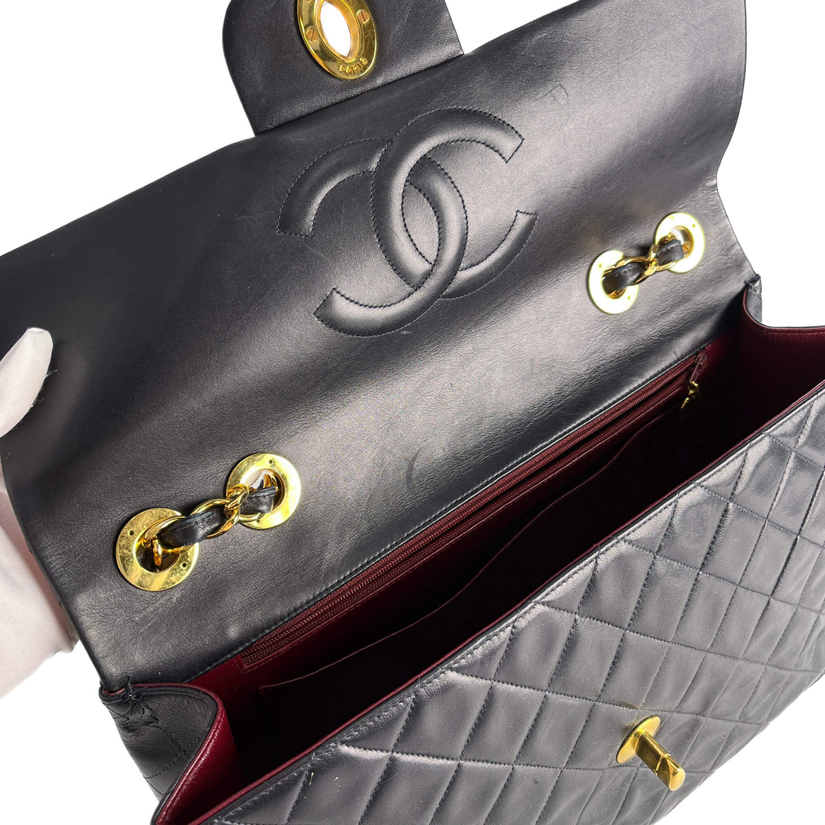 Second hand Chanel Vintage Classic Double Flap Maxi Jumbo XL Matelassè Lambskin Leather Flap Handbag Black - Tabita Bags