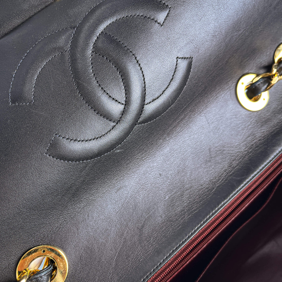 Second hand Chanel Vintage Classic Double Flap Maxi Jumbo XL Matelassè Lambskin Leather Flap Handbag Black - Tabita Bags