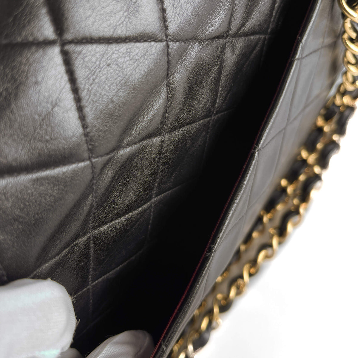 Second hand Chanel Vintage Classic Double Flap Maxi Jumbo XL Matelassè Lambskin Leather Flap Handbag Black - Tabita Bags