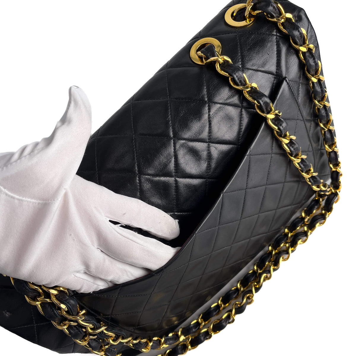 Second hand Chanel Vintage Classic Double Flap Maxi Jumbo XL Matelassè Lambskin Leather Flap Handbag Black - Tabita Bags