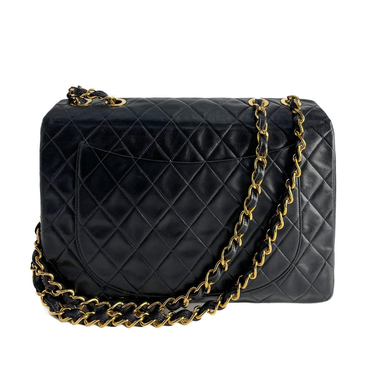 Second hand Chanel Vintage Classic Double Flap Maxi Jumbo XL Matelassè Lambskin Leather Flap Handbag Black - Tabita Bags