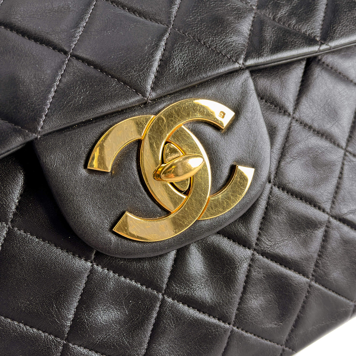 Second hand Chanel Vintage Classic Double Flap Maxi Jumbo XL Matelassè Lambskin Leather Flap Handbag Black - Tabita Bags