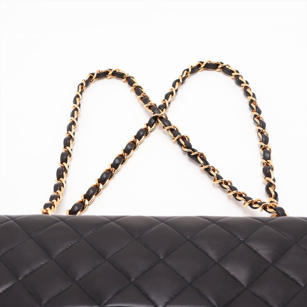 Second hand Chanel Vintage Classic Double Flap Medium Lambskin Leather Matelassè Shoulder Bag Black - Tabita Bags