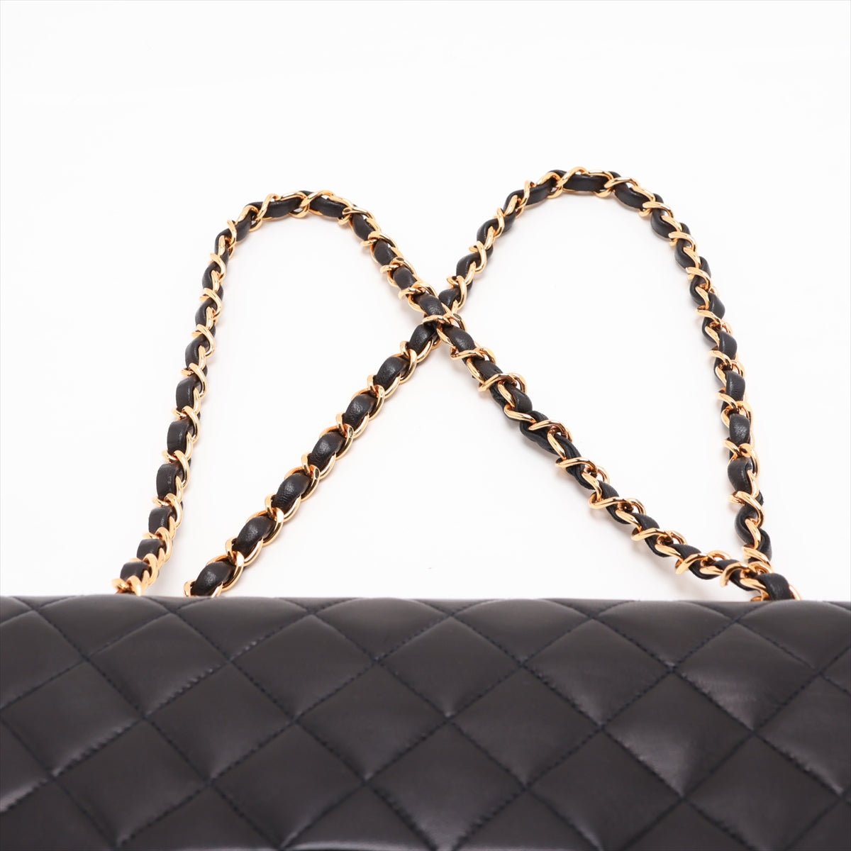 Second hand Chanel Vintage Classic Double Flap Medium Lambskin Leather Matelassè Shoulder Bag Black - Tabita Bags