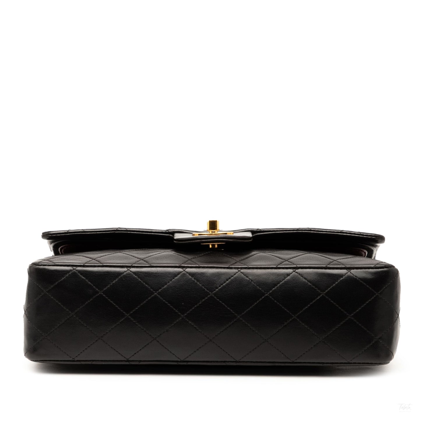 Second hand Chanel Vintage Classic Double Flap Medium Lambskin Leather Matelassè Shoulder Bag Black - Tabita Bags