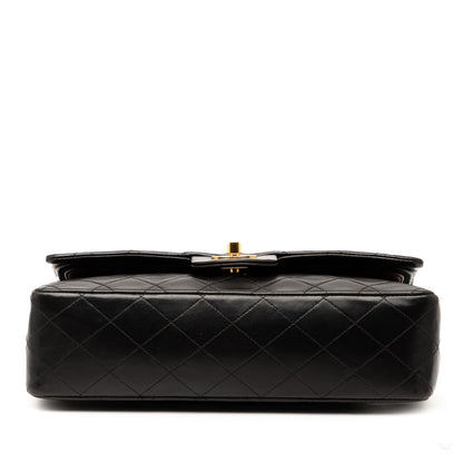 Second hand Chanel Vintage Classic Double Flap Medium Lambskin Leather Matelassè Shoulder Bag Black - Tabita Bags