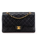 Second hand Chanel Vintage Classic Double Flap Medium Lambskin Leather Matelassè Shoulder Bag Black - Tabita Bags