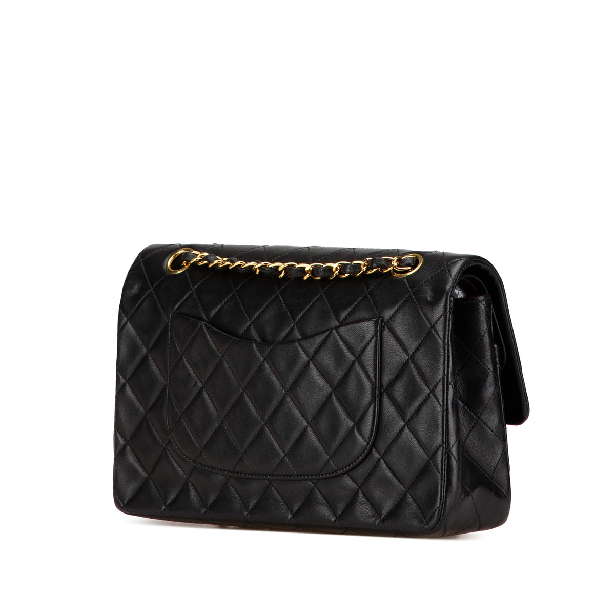 Second hand Chanel Vintage Classic Double Flap Medium Lambskin Leather Matelassè Shoulder Bag Black - Tabita Bags