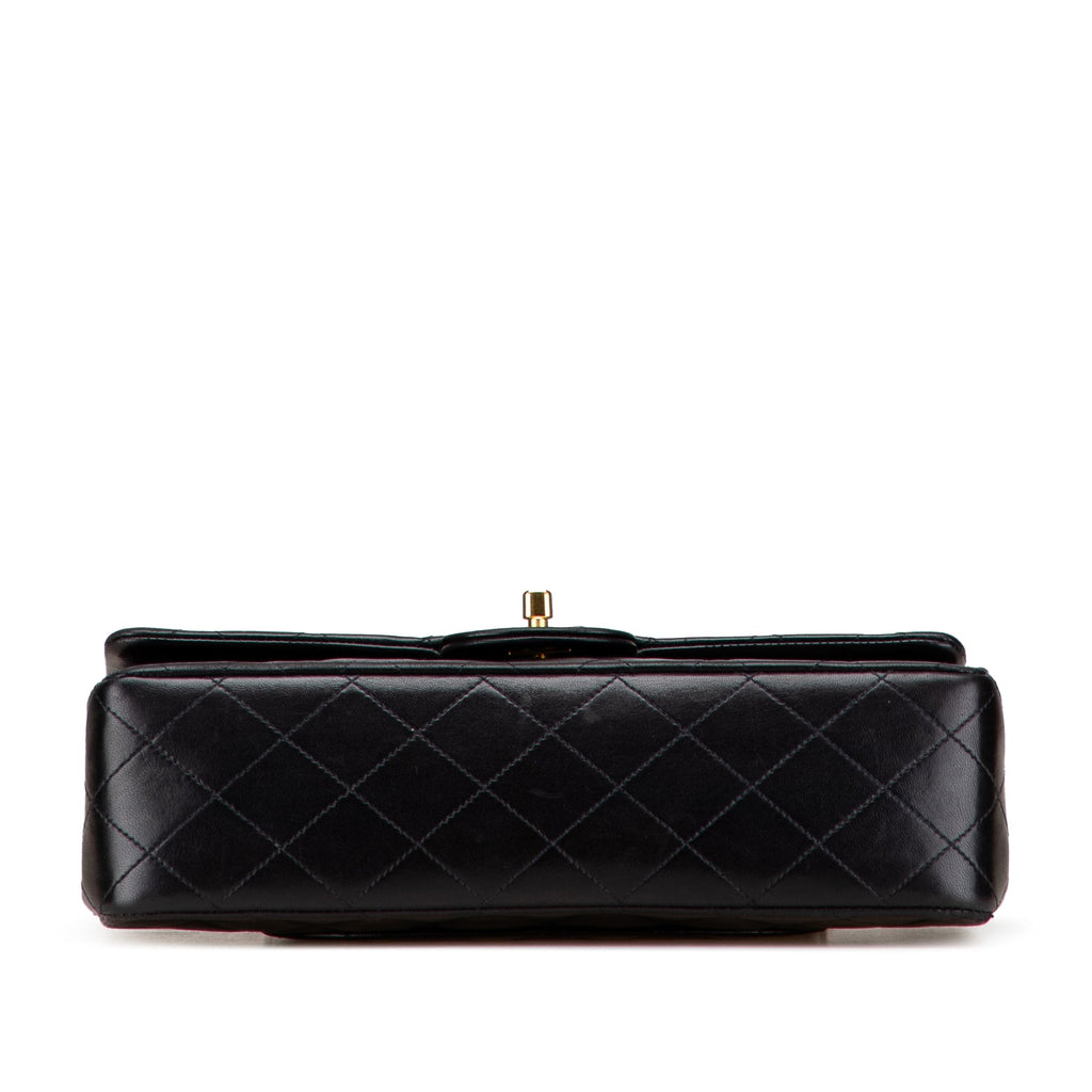 Second hand Chanel Vintage Classic Double Flap Medium Lambskin Leather Matelassè Shoulder Bag Black - Tabita Bags