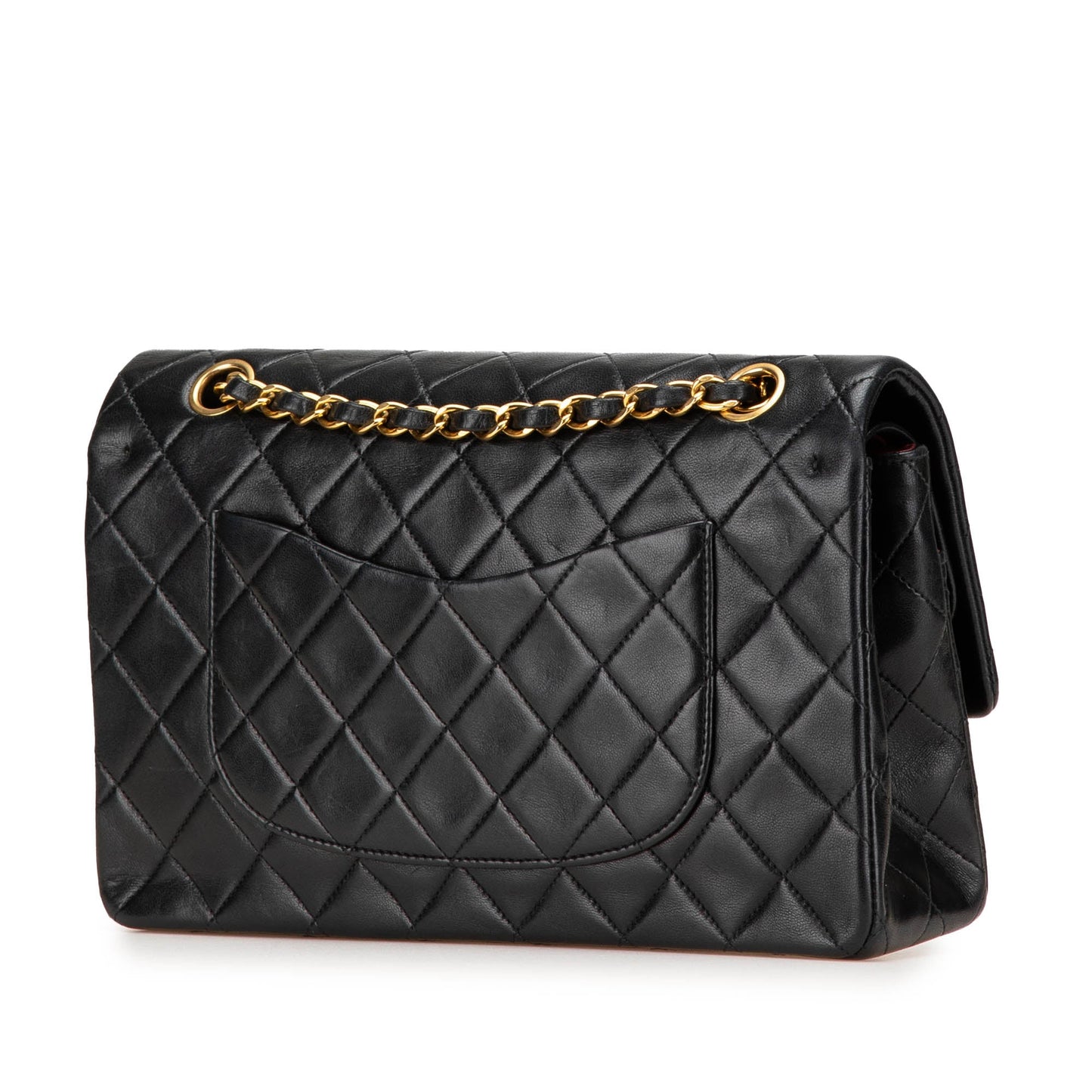 Second hand Chanel Vintage Classic Double Flap Medium Lambskin Leather Matelassè Shoulder Bag Black - Tabita Bags