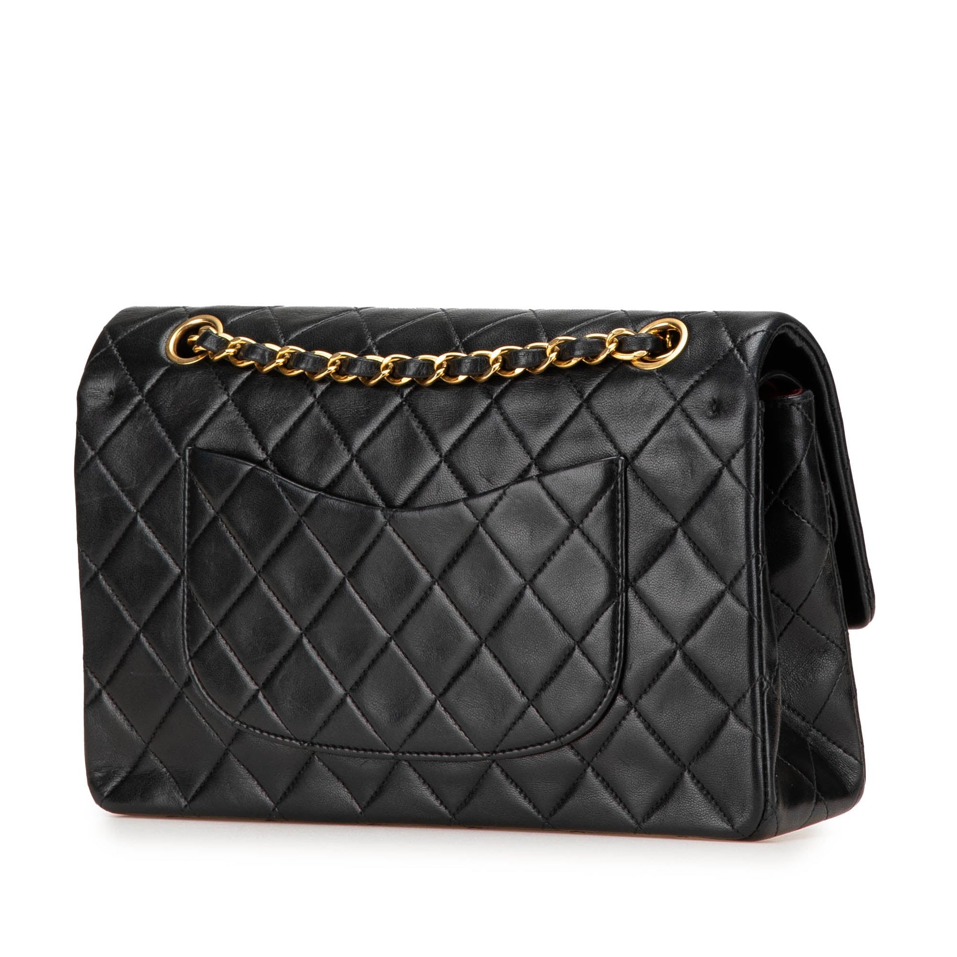 Second hand Chanel Vintage Classic Double Flap Medium Lambskin Leather Matelassè Shoulder Bag Black - Tabita Bags