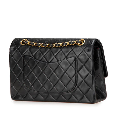 Second hand Chanel Vintage Classic Double Flap Medium Lambskin Leather Matelassè Shoulder Bag Black - Tabita Bags