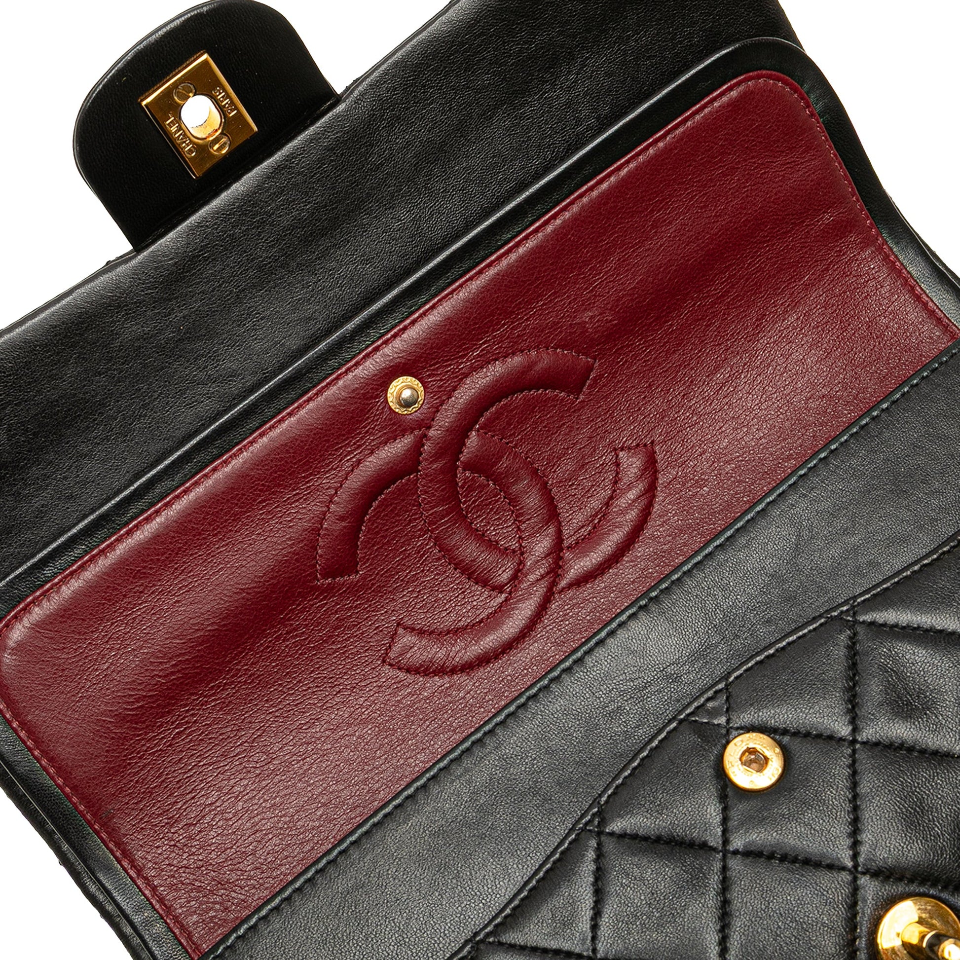 Second hand Chanel Vintage Classic Double Flap Medium Lambskin Leather Matelassè Shoulder Bag Black - Tabita Bags