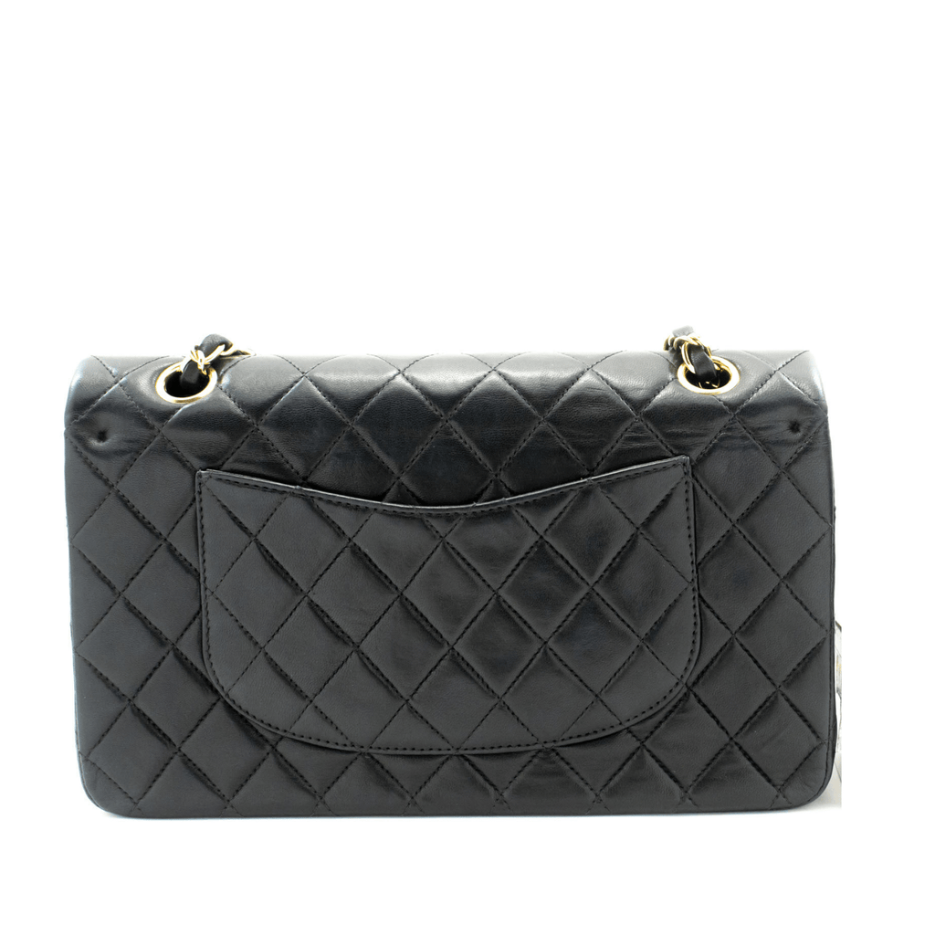 Second hand Chanel Vintage Classic Double Flap Medium Lambskin Leather Matelassè Shoulder Bag Black - Tabita Bags