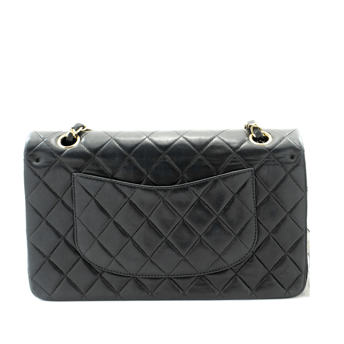 Second hand Chanel Vintage Classic Double Flap Medium Lambskin Leather Matelassè Shoulder Bag Black - Tabita Bags