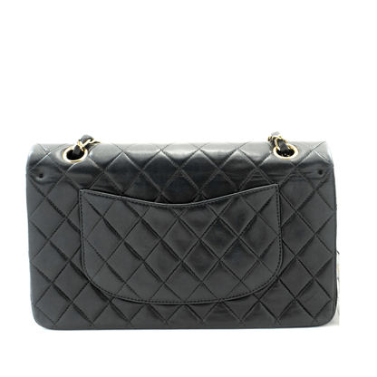Second hand Chanel Vintage Classic Double Flap Medium Lambskin Leather Matelassè Shoulder Bag Black - Tabita Bags