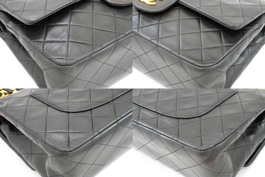Second hand Chanel Vintage Classic Double Flap Medium Lambskin Leather Matelassè Shoulder Bag Black - Tabita Bags