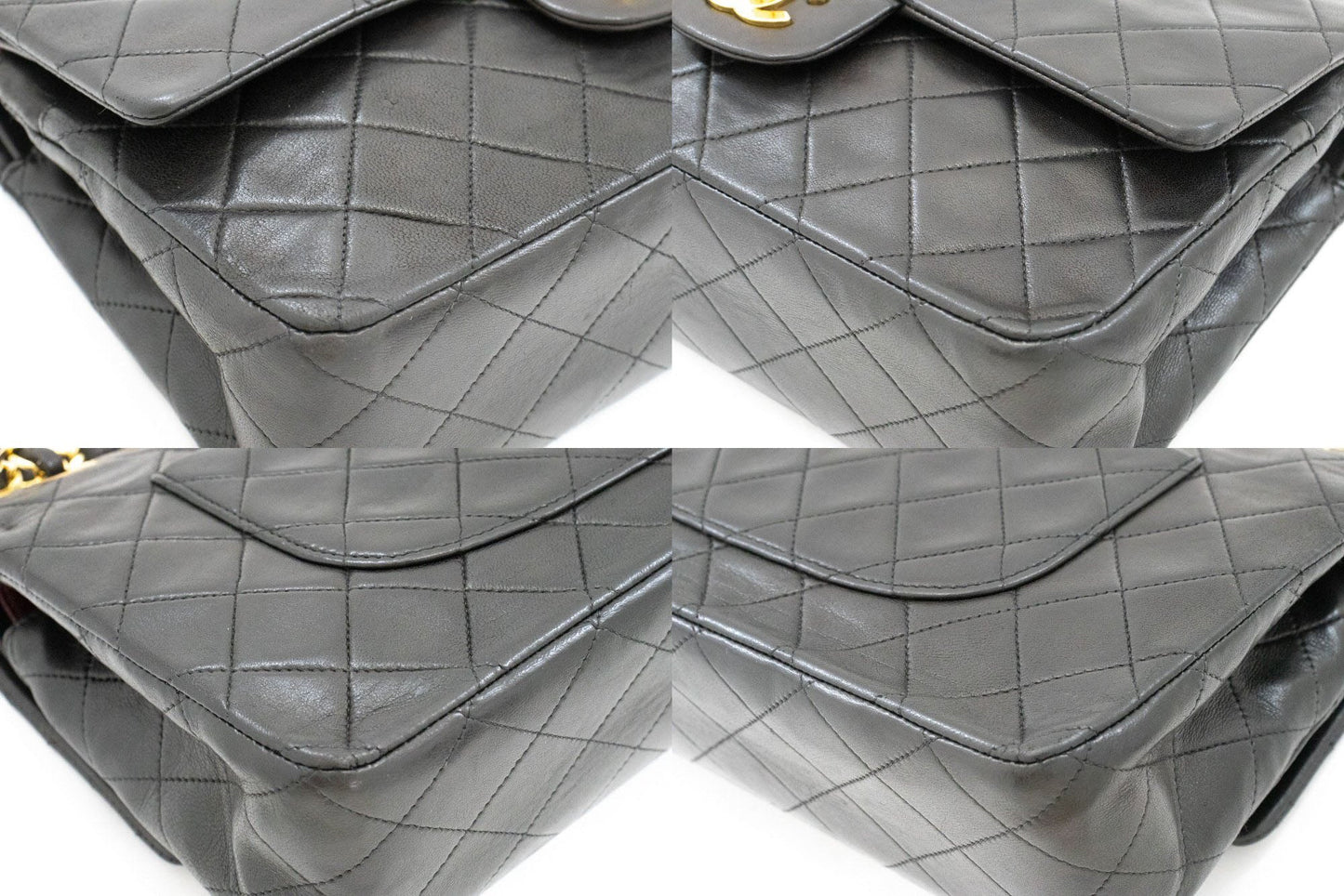 Second hand Chanel Vintage Classic Double Flap Medium Lambskin Leather Matelassè Shoulder Bag Black - Tabita Bags