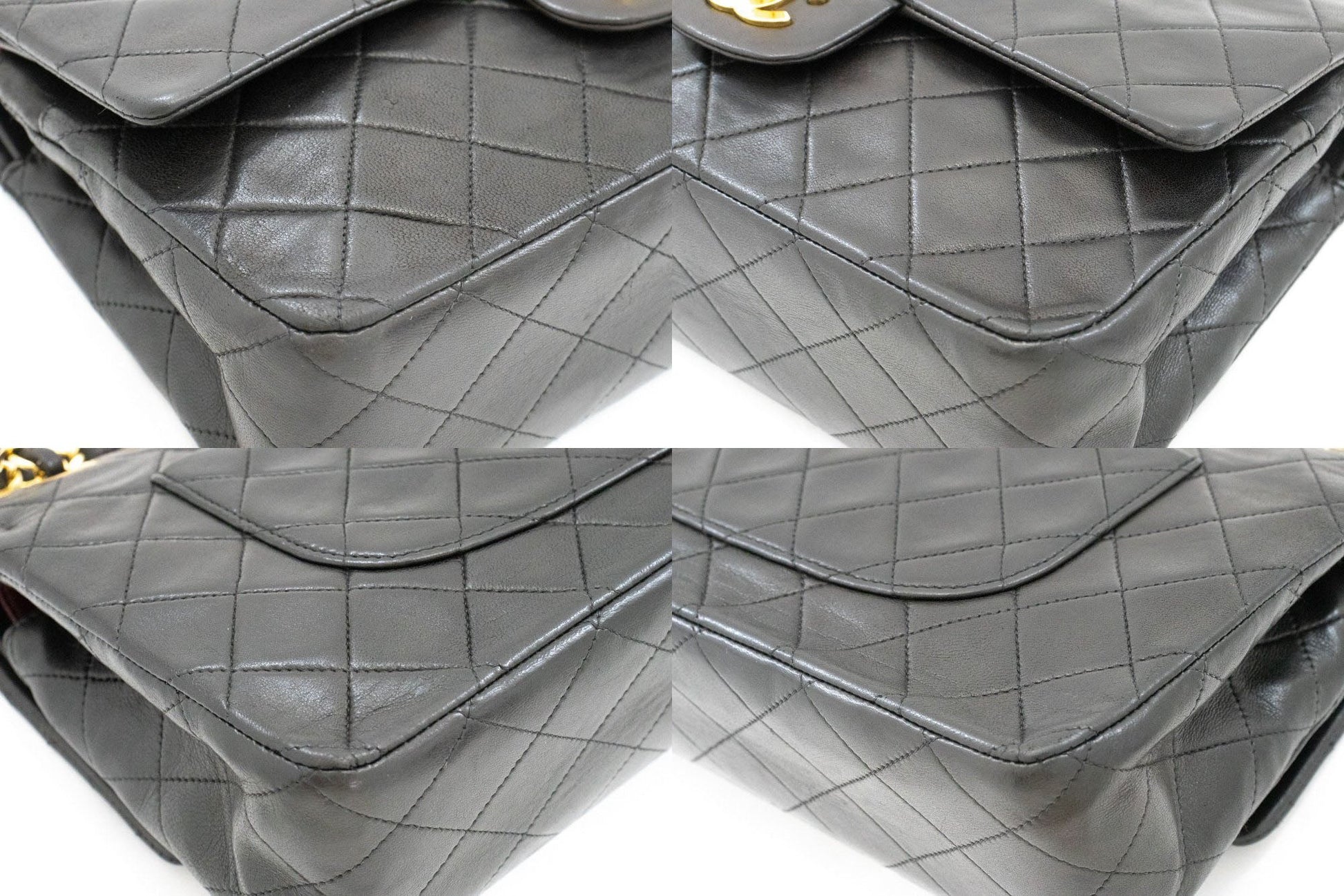 Second hand Chanel Vintage Classic Double Flap Medium Lambskin Leather Matelassè Shoulder Bag Black - Tabita Bags