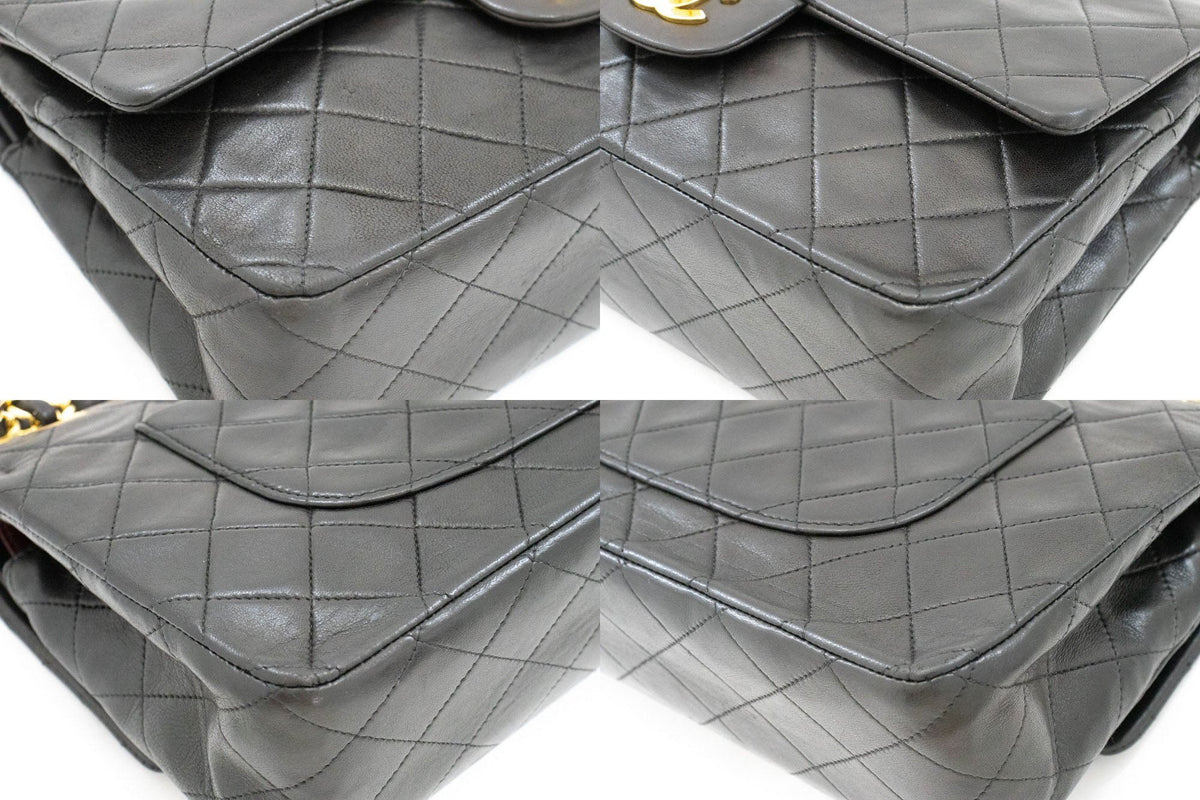 Second hand Chanel Vintage Classic Double Flap Medium Lambskin Leather Matelassè Shoulder Bag Black - Tabita Bags