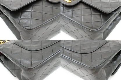 Second hand Chanel Vintage Classic Double Flap Medium Lambskin Leather Matelassè Shoulder Bag Black - Tabita Bags