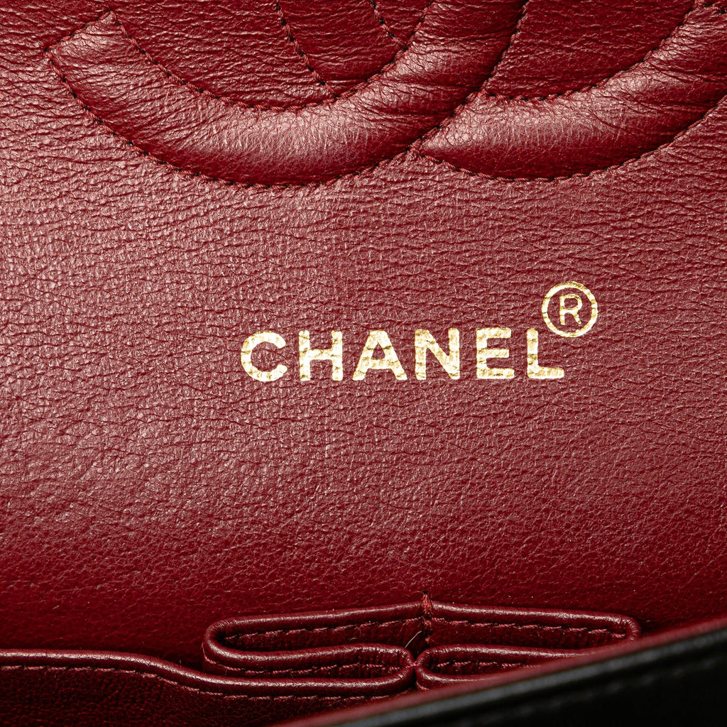 Second hand Chanel Vintage Classic Double Flap Medium Lambskin Leather Matelassè Shoulder Bag Black - Tabita Bags