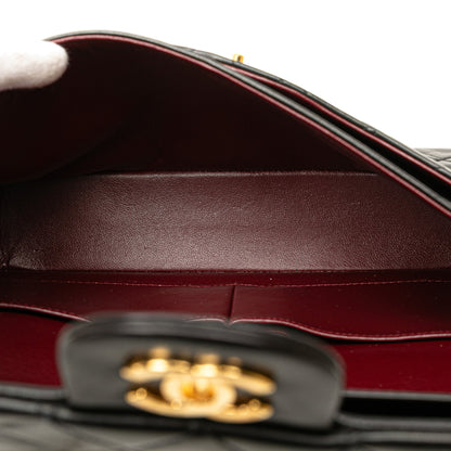 Second hand Chanel Vintage Classic Double Flap Medium Lambskin Leather Matelassè Shoulder Bag Black - Tabita Bags