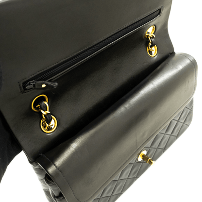 Second hand Chanel Vintage Classic Double Flap Medium Lambskin Leather Matelassè Shoulder Bag Black - Tabita Bags