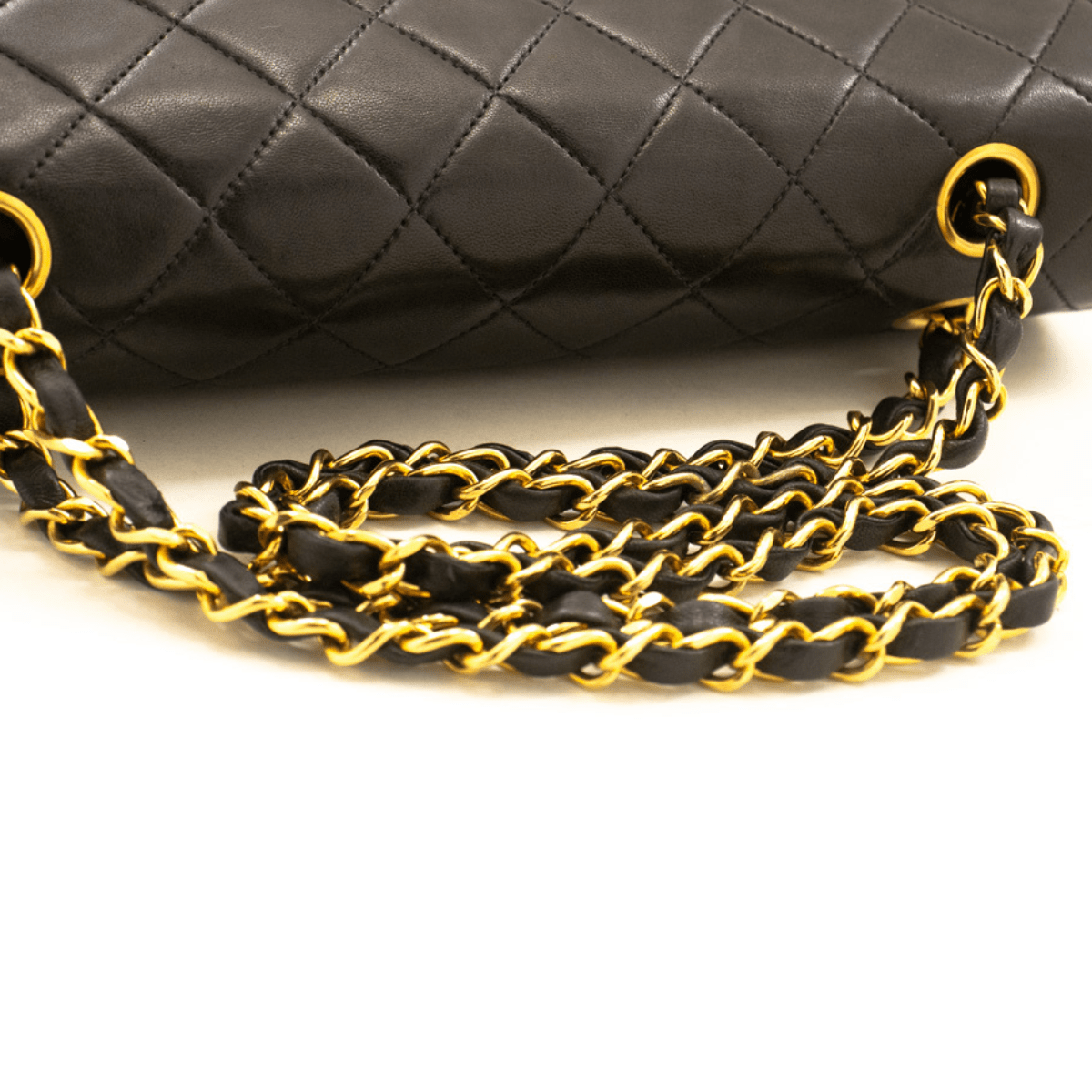 Second hand Chanel Vintage Classic Double Flap Medium Lambskin Leather Matelassè Shoulder Bag Black - Tabita Bags