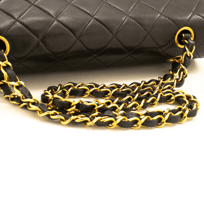Second hand Chanel Vintage Classic Double Flap Medium Lambskin Leather Matelassè Shoulder Bag Black - Tabita Bags