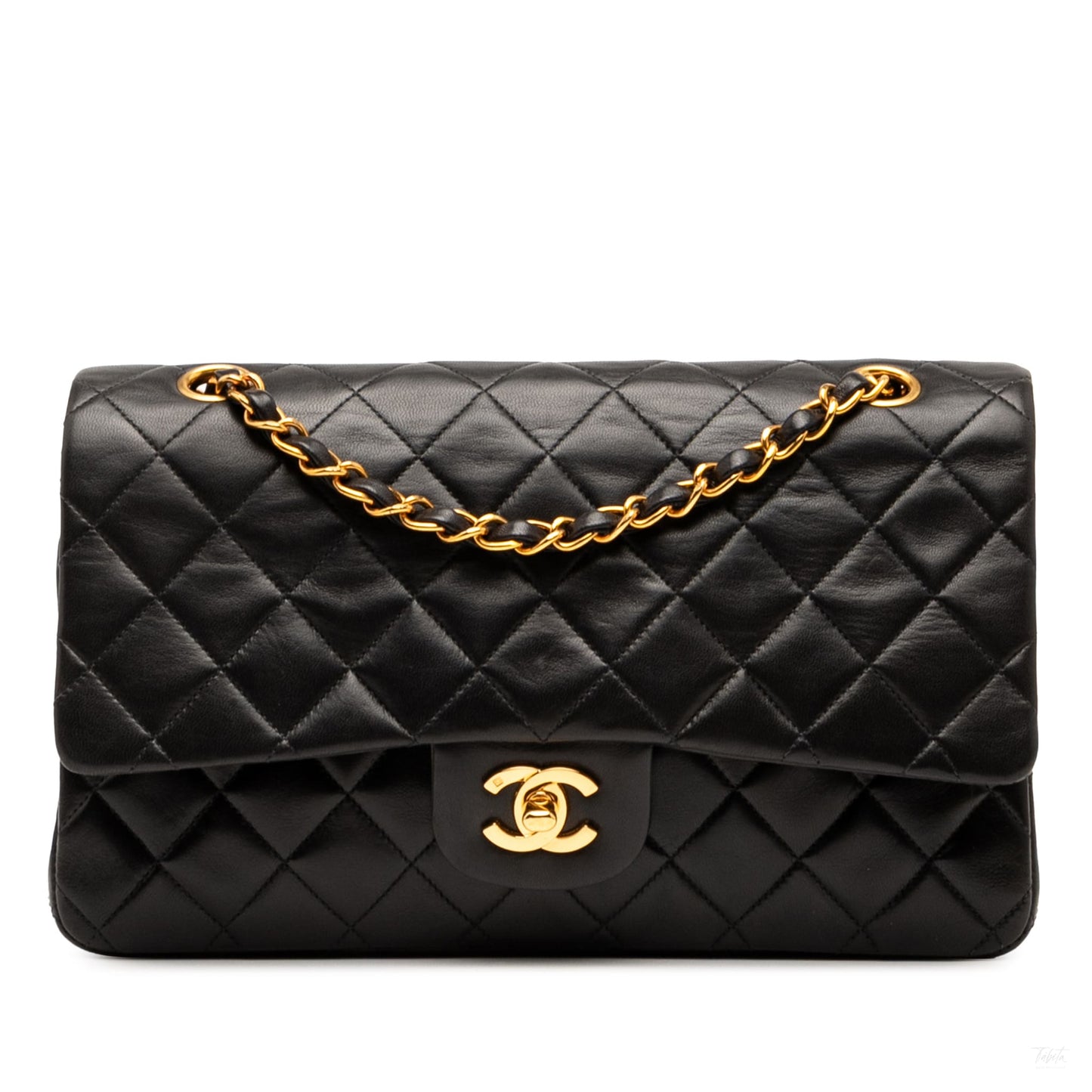 Second hand Chanel Vintage Classic Double Flap Medium Lambskin Leather Matelassè Shoulder Bag Black - Tabita Bags