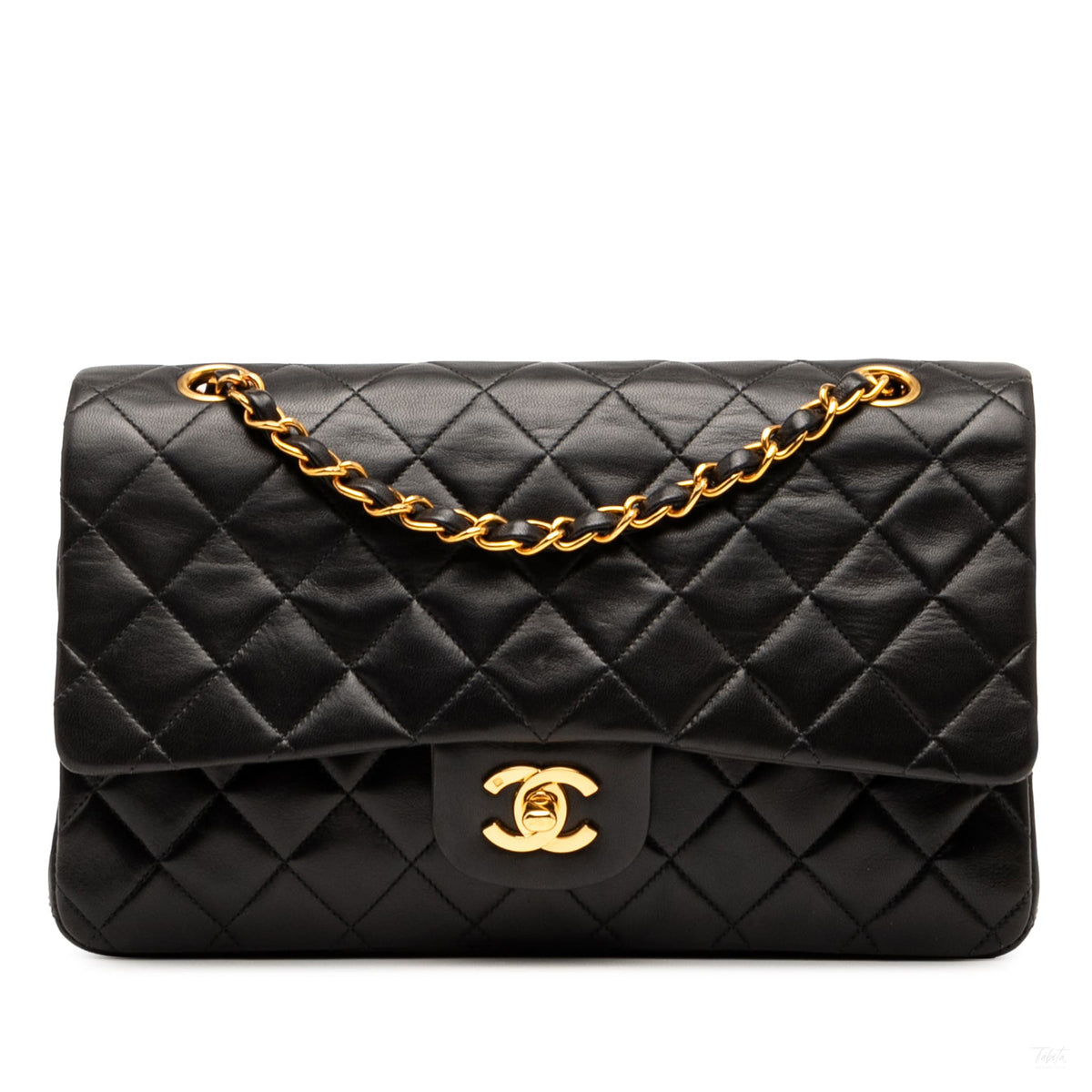 Second hand Chanel Vintage Classic Double Flap Medium Lambskin Leather Matelassè Shoulder Bag Black - Tabita Bags