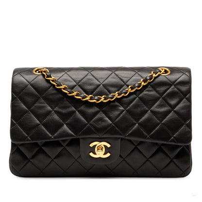 Second hand Chanel Vintage Classic Double Flap Medium Lambskin Leather Matelassè Shoulder Bag Black - Tabita Bags