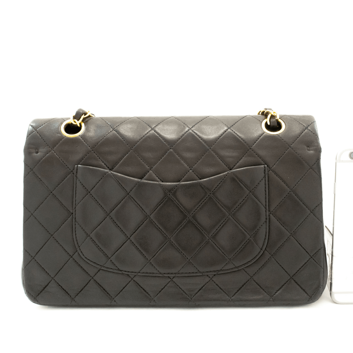 Second hand Chanel Vintage Classic Double Flap Medium Lambskin Leather Matelassè Shoulder Bag Black - Tabita Bags