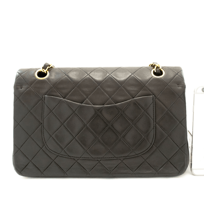 Second hand Chanel Vintage Classic Double Flap Medium Lambskin Leather Matelassè Shoulder Bag Black - Tabita Bags