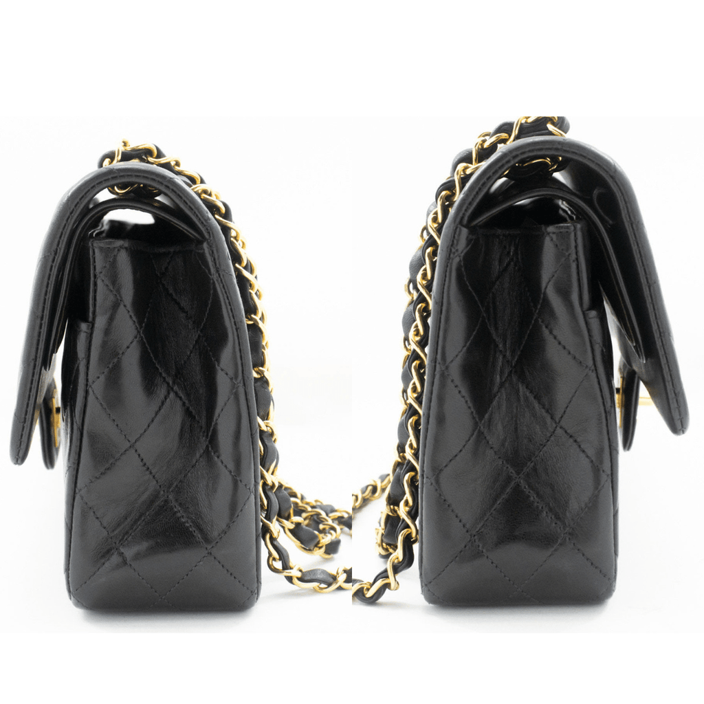 Second hand Chanel Vintage Classic Double Flap Medium Lambskin Leather Matelassè Shoulder Bag Black - Tabita Bags