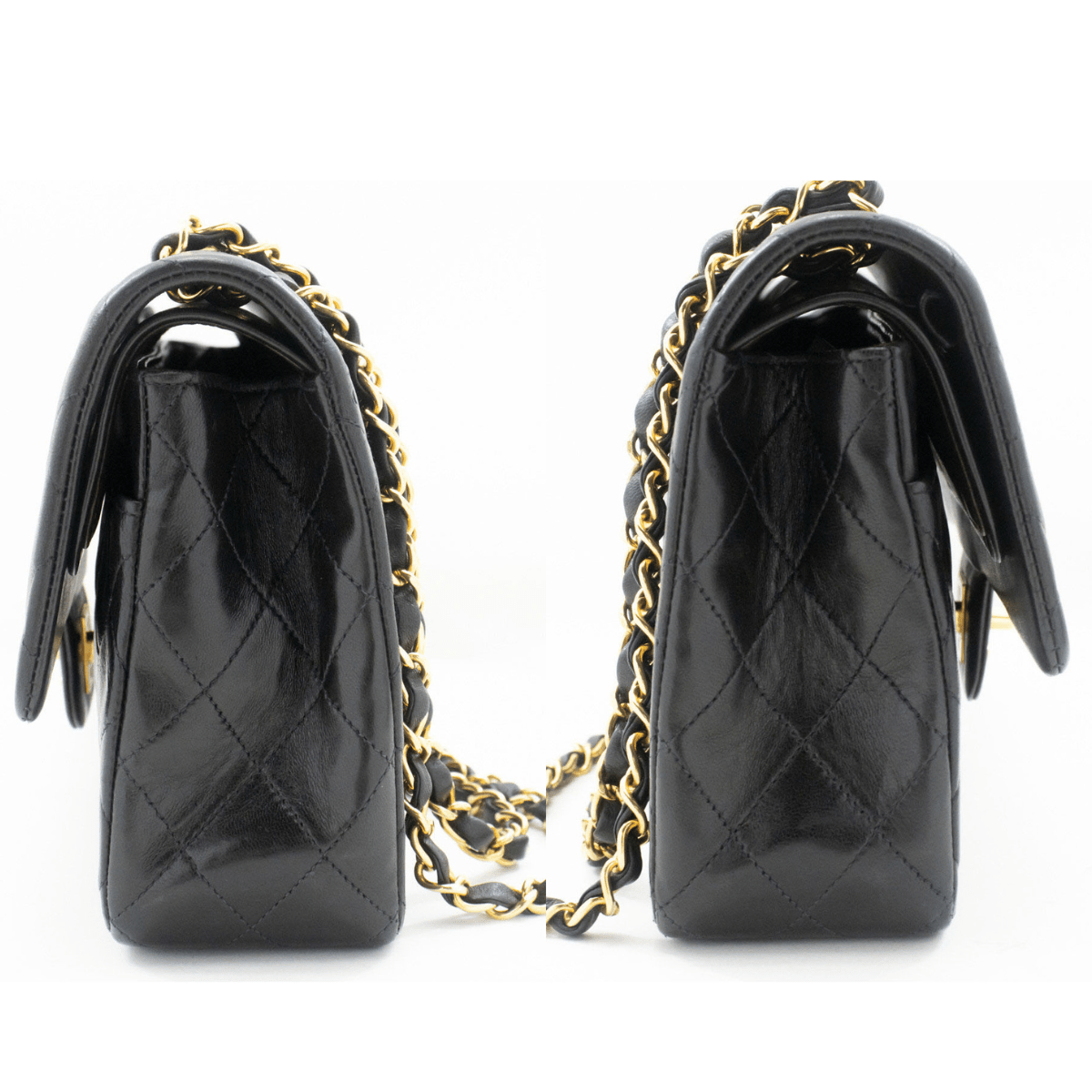 Second hand Chanel Vintage Classic Double Flap Medium Lambskin Leather Matelassè Shoulder Bag Black - Tabita Bags