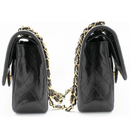 Second hand Chanel Vintage Classic Double Flap Medium Lambskin Leather Matelassè Shoulder Bag Black - Tabita Bags
